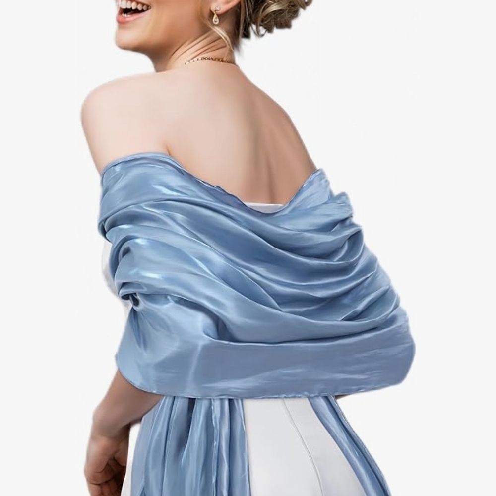 Elegant Blue Satin Shawl